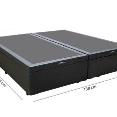 Cama Box Baú Casal 138 Bipartido Tecido Sintético Preto Com C