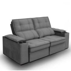 Sofá Beirut 3 Lugares Retrátil E Reclinável Solar Cinza - GRALHA AZUL