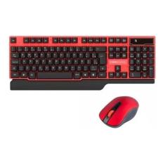  Kit Teclado E Mouse S/ Fio Kross Vermelho E Preto Ke-km553v1