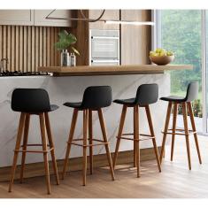 Kit 4 Banquetas Altas Luxo Linea Aço Cobre Linho Preto Preto