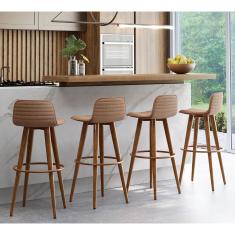 Kit 4 Banquetas Altas Luxo Aço Cobre Linho Terracota Marrom