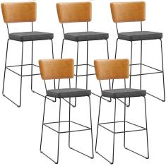 Kit 05 Banquetas Altas Allana L02 Whisky Linho Cinza Escuro
