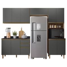 Armário De Cozinha 4 Peças Com Tampo Lita N03 Carvalho/grafite - Mpozenato