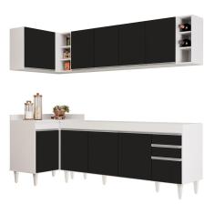Armário De Cozinha Modulado De Canto Direito 5 Peças Cp43 Balcão Sem Tampo Branco/preto - Lumil