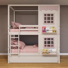 Treliche Casinha Reta 2 Janelas Madeira Branco/Rosa - Housin