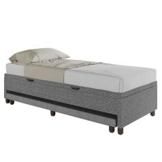 Bicama Box Baú Solteiro 88x188 cm Samy S05 Linho Cinza - Mpozenato