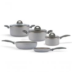 Jogo De Panelas Brinox Antiaderente Ceramic Life 5 Peças Marble Blend Com Indução Cinza Claro Cinza