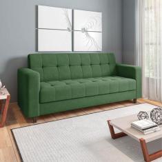 Sofá 03 Lugares Arezzo Suede Verde Pés Chanfrado Tabaco D01 - D'Rossi