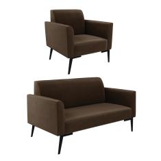 Sofá Namoradeira com Poltrona Pés Villach Marisa Suede Marrom D03 - D?Rossi