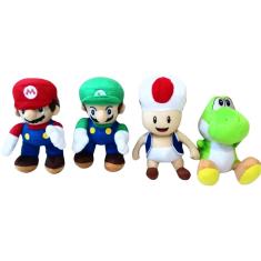 Pelúcias Mario Bros, Luigi, Toady e Yoshi - 04 Personagens