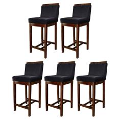 Kit 5 Banquetas Média para Bancada Gourmet Líbia Madeira Capuccino Suede Preto CCS