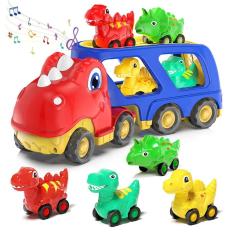 Caminhão de transporte de carros de brinquedo Veslier Dinosaur com 4 carros 18M+