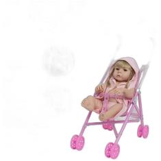 Bebê Reborn Menina Realista Roupão Carrinho Enxoval Completo