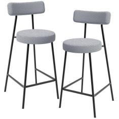 Kit 02 Banquetas Baixa Para Cozinha Sala De Jantar Bar Bancada Milão L02 Bouclê Cinza