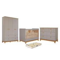 Dormitório Biscoito Guarda Roupa, Cômoda e Berço com Colchão Supreme - Permóbili Baby
