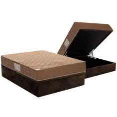 Conjunto Box Baú Casal: Colchão Espuma Ortobom Nanolastic Orthotel Spring + Base CRC Suede Brown(138x188)