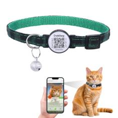 DOKITAG Coleira de gato com etiqueta de nome de código QR, etiqueta de identificação, coleira de gato personalizada com sinos, digitalização de perfil on-line para animais de estimação, QR e alerta de