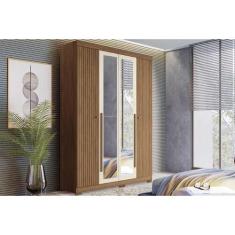 Guarda Roupa 4 Portas e 2 Gavetas c/ Espelho e Pés Buriti jatoba/Areia