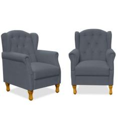 Kit 02 Poltronas Decorativas Para Sala de Estar Yara P02 Suede Cinza -