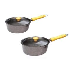 Jogo 2 Panela Caçarola Com Cabo Alumínio Craqueada N 16 E 18 - Okaysho