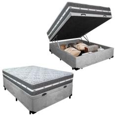 Cama Box Baú Casal Suede + Colchão Anjos Black Graphite Molas Ensacada