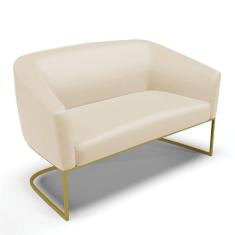 Sofá Namoradeira 2 Lugares Base Industrial Dourado Stella Corino Bege D03 - D`Rossi