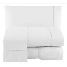 Jogo Lençol Percal 200 Fios Ponto Palito Cama Queen 4pçs Branco - Casa