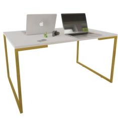 Mesa Escrivaninha Adele 90cm Tampo Branco Base Gold - Montanaris Decor