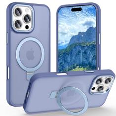Lufanbis Capa magnética para iPhone 16 Pro Max com suporte de anel, [proteção contra quedas de 3 pés] [toque aveludado] Capa de telefone fina translúcida fosca traseira à prova de choque para iPhone