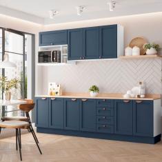 Cozinha Modulada 6 Peças com Tampo 3 Aéreos 3 Balcões Arizona CabeCasa MadeiraMadeira Branco/Azul