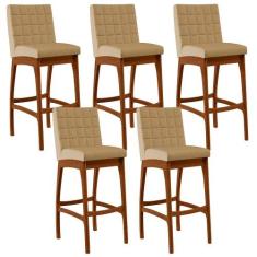 Kit 05 Banquetas Altas Para Cozinha Sala de Jantar Fixa Mila B04 Linho