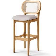 Banqueta Alta Para Cozinha Bancada Sala Tela Betta Fixa L02 Linho Bege - Lyam