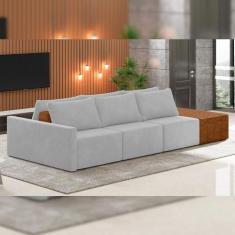 Sofá Ilha Modular Para Sala 312cm com Puff Dublin K01 Veludo Cinza Sin