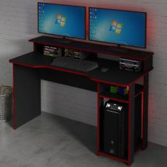 Mesa Gamer Ideal para 2 Monitores Preto/Vermelho Me4153 - Tecno Mobili