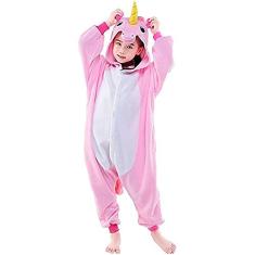 Fantasia de Unicórnio Kigurumi Infantil Rosa e Branco Com Gorro PP - 2