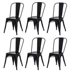 Kit 6 Cadeiras Tolix Iron Design Preta Brilhante Aço
