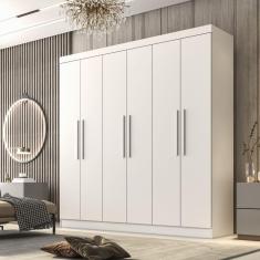 Guarda Roupa Casal 6 Portas 4 Gavetas Belém Valverde Móveis Branco Neve