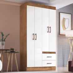 Guarda Roupa Solteiro 4 Portas 2 Gavetas Córdova Off White/Nogueira