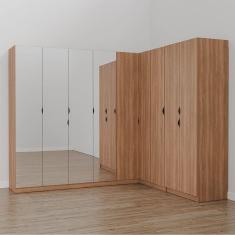 Guarda Roupa Modulado de Canto com Espelho 9 Portas 4 Peças Hera Cabecasa Madeiramadeira Louro/Preto