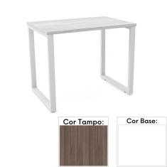 Mesa de Escritório Pé Tubular PE25 em MDP 90 x 45 cm Cor Walnut e Base Branca