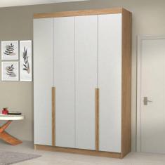 Guarda-roupa Solteiro 4 Portas 3 Gavetas 100% Mdf Marrocos Inovata/Beige Chess/Cinamomo Mel