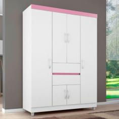 Guarda Roupa 6p Dresden Branco/rosa/branco
