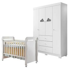 Berço Americano Mirelle e Guarda Roupa Infantil Ane Branco Brilho – Phoenix Baby