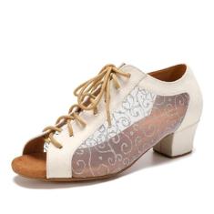 SWDZM Sapatos femininos de dança latina com cadarço salsa tango, tênis para prática de dança, modelo L595, L505-salto bege 3,8 cm - sola de camurça, 34