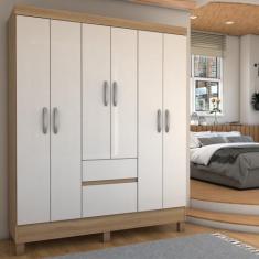 Guarda-Roupa Casal Senna 6 Portas 2 Gavetas Amêndola Touch/Off White -