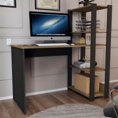 Mesa Escrivaninha Home Office 3 Prateleiras Pinho/Preto - Panorama Móv