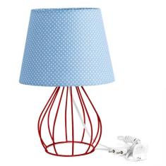 Abajur Cebola Dome Azul/bolinha Com Aramado Vermelho - MARRYLUZ