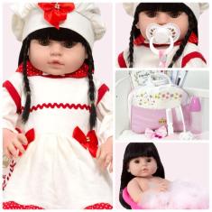 Boneca Reborn Barata Silicone Morena Olho Castanho Kit Itens - Cegonha