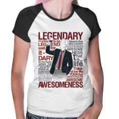 Baby Look Raglan Legendary Awesomeness - Foca na Moda, Branco, Preto, 