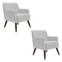 Kit 2 Poltronas Decorativa Nagoya Pés Madeira Corano Branco - Gran Bel